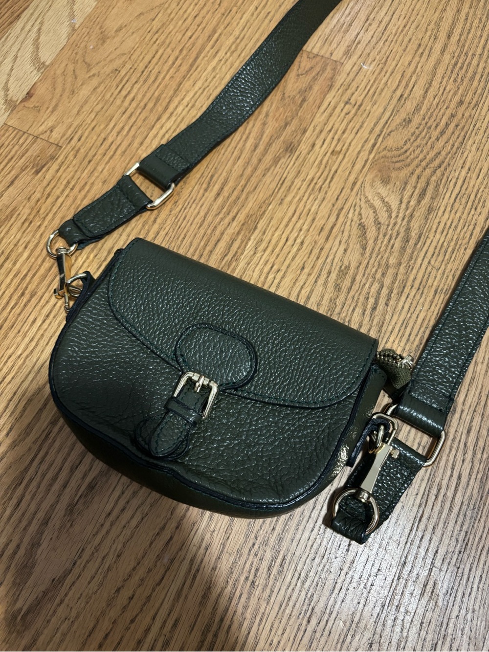 Dark Green Pebbled Faux Leather Crossbody Bag